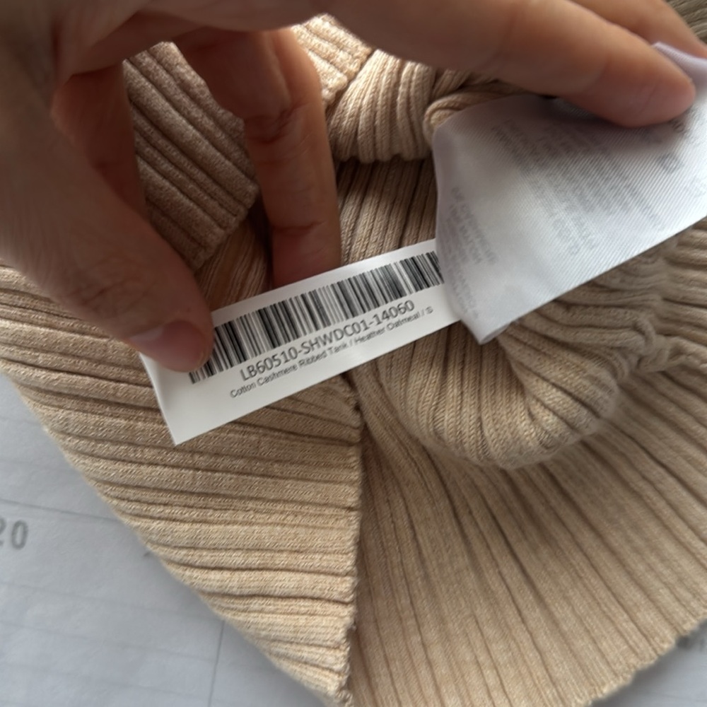 Quince Cotton Cashmere Ribbed Tank in Heather Oatmeal - Picture 10 of 11